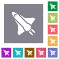 Space shuttle with propulsion square flat icons Royalty Free Stock Photo
