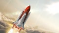 Space shuttle rocket flying in sky with clouds Royalty Free Stock Photo