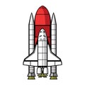 Space shuttle and rocket realistic vector 3d model mockup isolated on white, space mission spaceship getting ready to