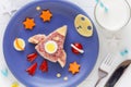 Space shuttle shaped sandwich with salami and cheese for kids