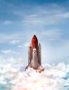 Space shuttle take off in outer space from Earth. Royalty Free Stock Photo