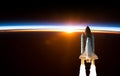 Space Shuttle takes off into space. Elements of this image furnished by NASA Royalty Free Stock Photo