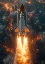 Space shuttle takes off into the night sky. Royalty Free Stock Photo