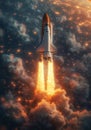 Space shuttle takes off into the night sky. Royalty Free Stock Photo