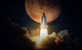 Space Shuttle takes off to mars. Elements of this image furnished by NASA