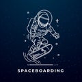 Space Skater Futuristic Astronaut on Skateboard. Line drawing of astronaut riding skateboard outer deep space