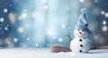 Snowman snowfall celebration blue white new christmas cold snow seasonal winter holiday year Royalty Free Stock Photo