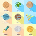 Space solar planet icon set, flat style Royalty Free Stock Photo