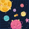 Space solar system planets sun star galaxy adventure cute cartoon