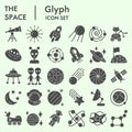 Space solid icon set, universe symbols set collection or vector sketches. Cosmic signs set for computer web, the glyph Royalty Free Stock Photo