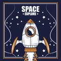 Space spacecraft launch exploration starry background badge