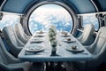Space spaceship glass party white luxury travel table dinner restaurant Royalty Free Stock Photo