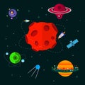 Space with spaceship, ufo and planets. Royalty Free Stock Photo