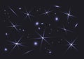 Space sparks and stars shine, special light effect, silver magical elements on dark background. Starry night sky. Vector Royalty Free Stock Photo