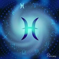 Space spiral with astrological Pisces symbol