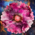 Space and stars with flower, color galaxi background, computer collage. Royalty Free Stock Photo