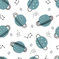 Space and stars seamless pattern for kids. Hand drawn stars background in cartoon style Royalty Free Stock Photo