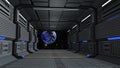 Space station corridor and spacewalk. 3D rendering