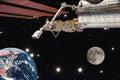 Space station and earth and a moon. Space view. The elements of this image furnished by NASA Royalty Free Stock Photo