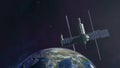 Space station flying into orbit with earth background 4K