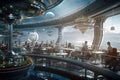 Space station restaurant orbiting a distant planet, where interstellar travelers enjoy futuristic cuisine synthesized from exotic
