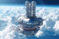 A Space station or space elevator. A large tower.illustration. AI generative