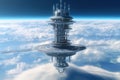 A Space station or space elevator. A large tower.illustration. AI generative