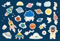 Space stickers collection for kids, cosmos elements, planets, moon, constellation, rockets Royalty Free Stock Photo