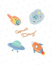 Space stickers collection with asteroid, galaxy, UFO and rocket