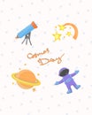 Space stickers collection with stars, planet, astronaut, telescope