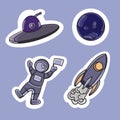 Space stickers: rocket astronaut planet and alien ship