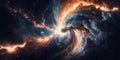 Space storm. Abstract colorful nebula swirl. Galaxy cosmos background wallpaper. Science and astronomy. Meteor explosion.