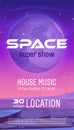 Space super show flyer, cartoon poster, invitation