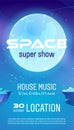 Space super show flyer, cartoon poster, invitation