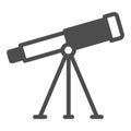 Space telescope solid icon, Cosmos observe concept. Vector graphics. Telescope tripod sign on white background, glyph