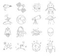 Space thin line icon cute hand drawn vector set art illustration