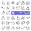 Space thin line icon set, astronomy symbols collection, vector sketches, logo illustrations, science signs linear Royalty Free Stock Photo