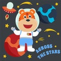 Space tiger or astronaut in a space suit with cartoon style. Can be used for t-shirt print, kids wear fashion design, invitation Royalty Free Stock Photo