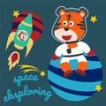 Space tiger or astronaut in a space suit with cartoon style. Can be used for t-shirt print  kids wear fashion design  invitation Royalty Free Stock Photo