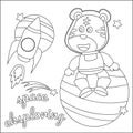 Space tiger or astronaut in a space suit with cartoon style. Creative vector Childish design for kids activity colouring book or Royalty Free Stock Photo