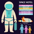 Space tourism infographic galaxy atmosphere system fantasy travel vector illustration.