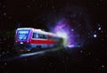 Space train, satellite and Orion nebula. Royalty Free Stock Photo