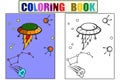 Space transport, aliens in the sky. Constellation and comet raster. Cartoon children coloring, color, black and white Royalty Free Stock Photo