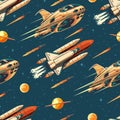 Space transport seamless pattern colorful