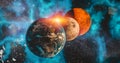Space travel the solar system Earth, Moon and Mars  planet concept over galactic background  Earth, Moon and Mars and Milky Way Royalty Free Stock Photo