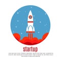 Space travel vector background with rocket, startup new business project concept