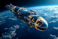 Space travel vehicle orbiting planet with technology