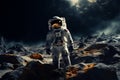 Space traveler Astronaut wearing a spacesuit exploring the moons surface