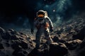 Space traveler Astronaut wearing a spacesuit exploring the moons surface