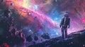 Space Traveler in a Colorful Asteroid Field